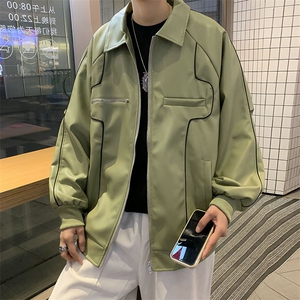 文艺夹克拉链潮流标准外穿男春秋潮长袖新款日系皮衣W5010-P58图片