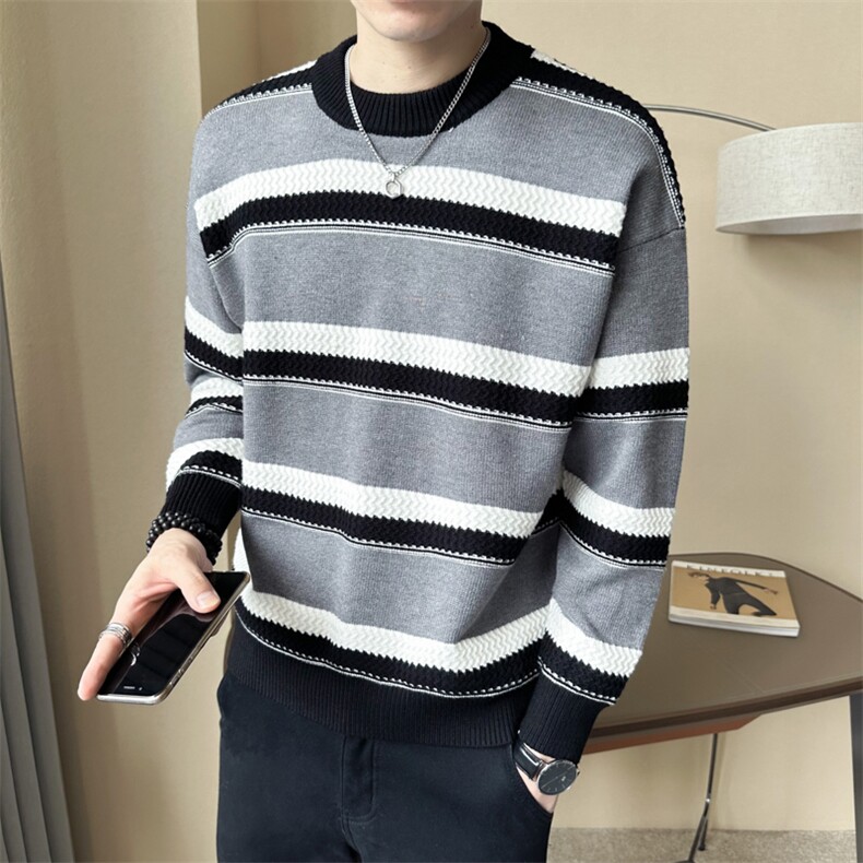 店主风~秋冬拼色条纹毛衣M063/P68,男装针织衫/毛衣,电商B331