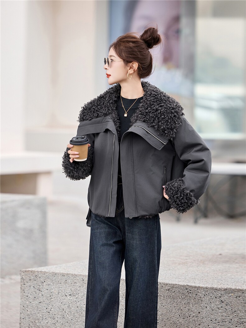 冬季新款女装2025年时尚气质加厚羊羔毛外套,女装派克服,魅影