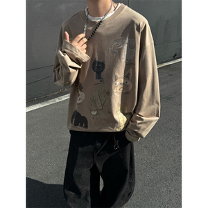 秋季卡通动物印花卫衣男圆领休闲套头上衣潮914-4-WY51 P40 控68图片