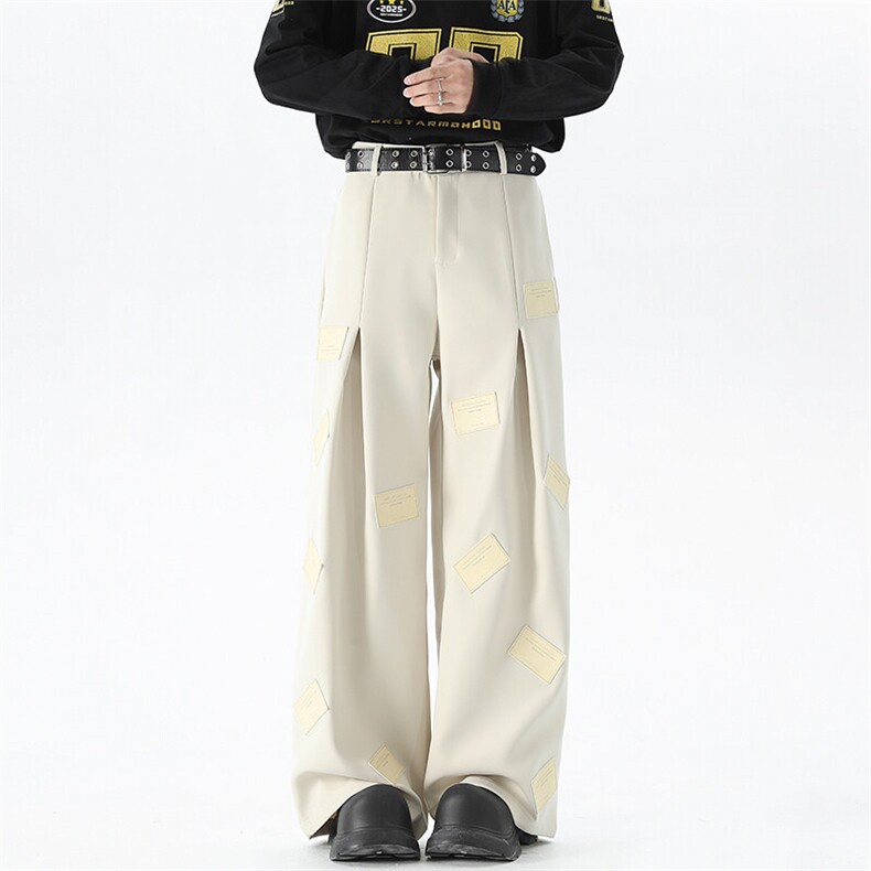 现货春季新款个性多标设计高级垂感宽松休闲西裤225-2-K03-P68,男装休闲裤,星座225-2