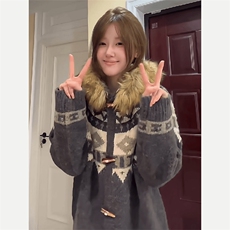 重磅北极绒座山雕大毛毛领毛衣外套冬美式复古休闲慵懒风针织开衫，男装针织衫/毛衣，电商A486-1