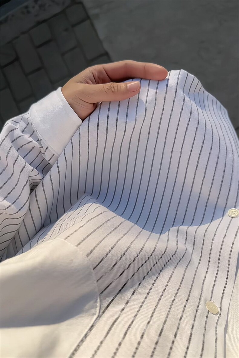 春秋新款韩系拼接条纹衬衫男宽松休闲长袖衬衫打底潮流衬衫特P45,男装T恤,电商B319