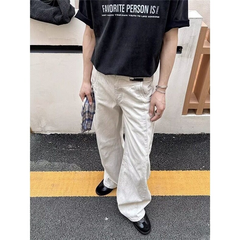 水洗巴黎灰白色美式夏季弯刀牛仔裤男做旧宽松vibe镰刀裤-G9727,男装牛仔裤,星座813-2