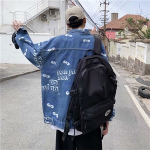 牛仔夹克男潮牌日系卡通印花秋季新款上衣潮牌宽松ins潮工装外套图片