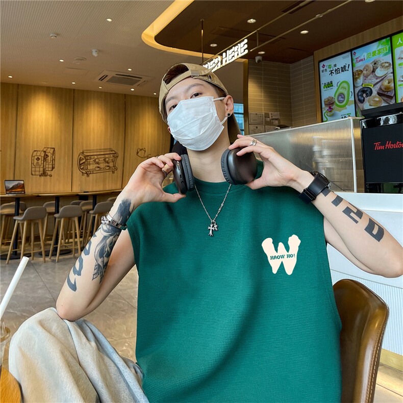 华夫格背心直播高品质重磅220克W印花HB7105-P25控38,男装背心/马甲,星座508（原C305）