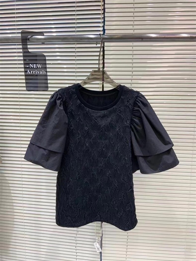 【现货】拼接袖工艺面料短袖，其它，橙色恋人(6F)