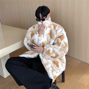 港风仿兔毛羊羔毛大口袋棉衣男：聚酯纤维YG7503P128控168图片