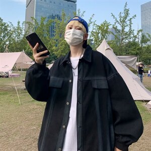 牛仔外套男秋季潮牌小众设计感工装休闲情侣夹克上衣 W3751-P70图片