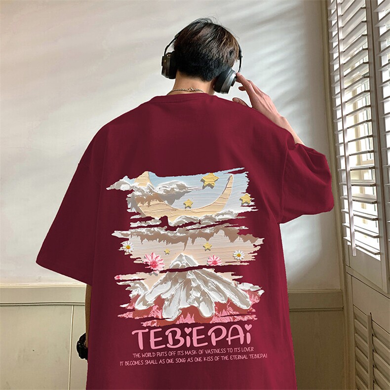 T708大码宽松纯棉运动圆领体恤衫oversize短袖T恤男重磅T,男装T恤,星座304A-1