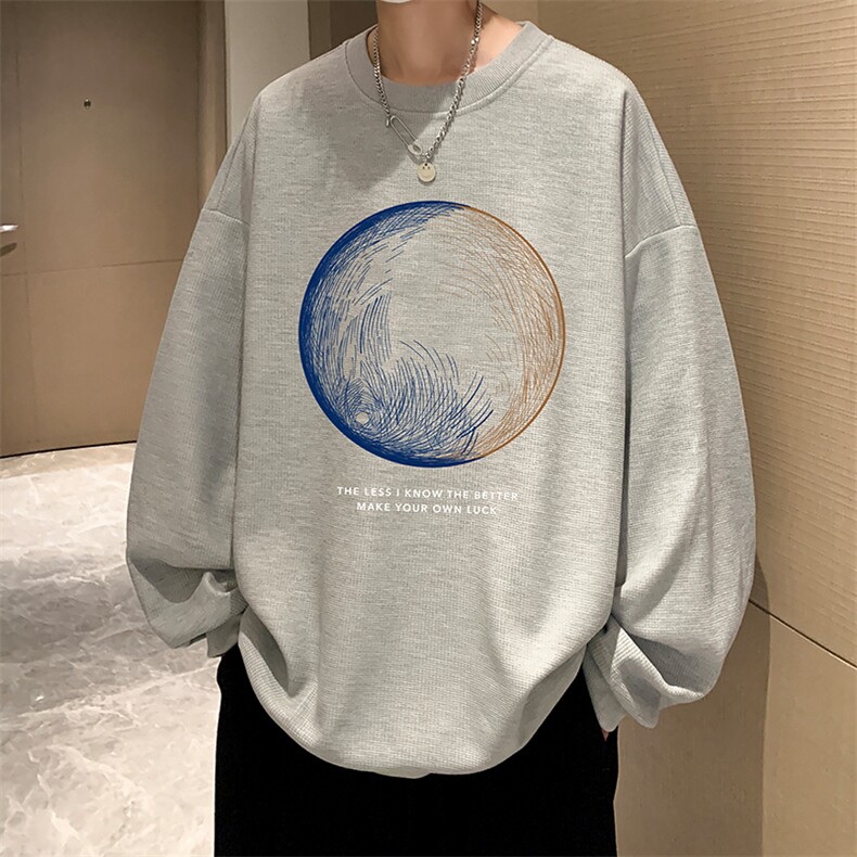 华夫格卫衣圆领卫衣男大码长袖t恤男外套HW76330-P30加绒款-P40,男装卫衣,电商A040