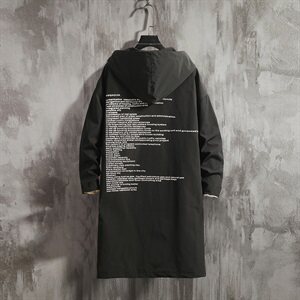 2021春秋季新日系大码男字母印花大口袋外套长款风衣J988-P65图片