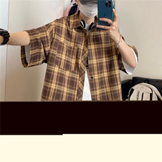 夏季潮流复古格子大码原创贴标休闲男短袖衬衫C2175-P27，男装T恤，电商A007