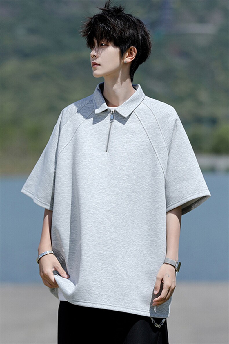 8XL-M半拉链t恤短袖POLO衫男款夏季美式翻领宽松大码半袖DT008P45,男装T恤,电商B312