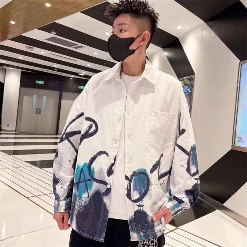 衬衫男长袖夏季潮牌易打理宽松休闲外套春秋款印花痞帅青少年衬衣,男装衬衫,星座506A
