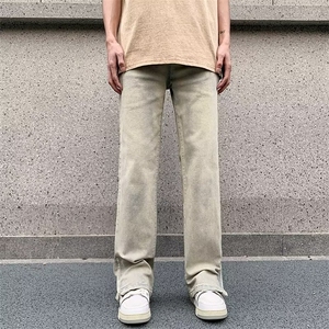 美式vibe裤子高街水洗牛仔裤男设计感小众拉链裤N755P55