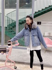 爆版牛仔狐狸毛领外套重工款，其它，金地雪