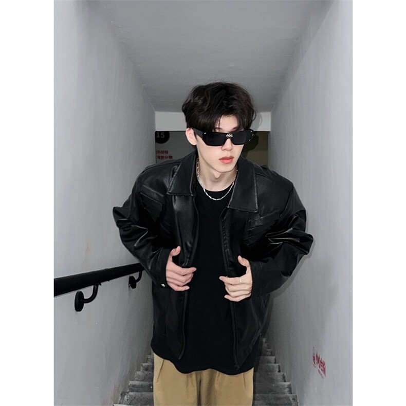 白色垫肩鲨鱼鳍夹克男款秋季高级感美式机车服cleanfit棒球服外套,男装夹克,星座1213