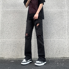 现货夏季修身vibe美式高街破洞黄泥染拉链牛仔裤男K822-K823-P55，男装牛仔裤，星座205