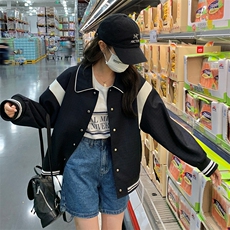 学院风撞色拼接小个子短外套女秋新款美式运动服棒球服夹克外套潮，女装短外套，一九零