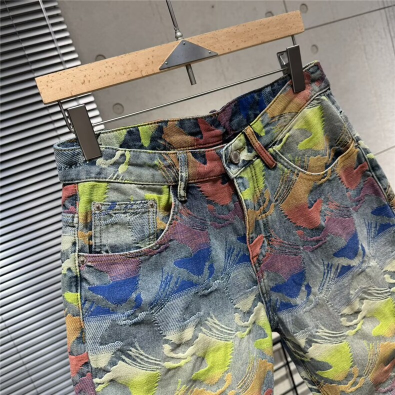 WE1561-P532025夏季新款高街水洗彩绘提花牛仔裤短裤,男装牛仔裤,电商B323A