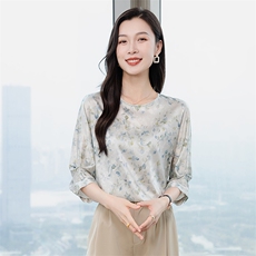 真丝衬衫女2026新款圆领复古文艺五分袖上衣女高级感宽松显瘦，女装衬衫，阿舍尔精品
