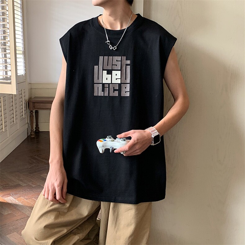 夏季港风t恤男宽松大码纯棉运动背心坎肩潮牌无袖BX010P25,男装背心/马甲,星座1204-3