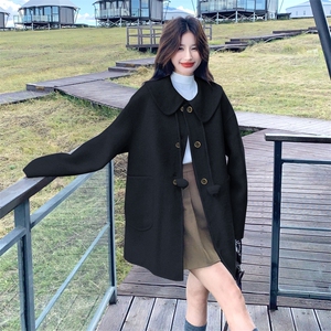 韩版气质高端羊毛呢大衣女2026早春新款中长款宽松显瘦羊绒外套厚图片