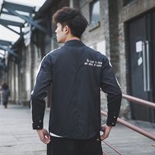 2021外景日系春季新大码拼接纽扣翻领宽松休闲衬衫男C507-P45，男装衬衫，电商A001