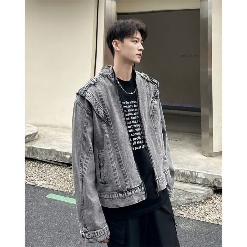 港风小众拼接设计感牛仔外套男春秋做旧水洗休闲夹克JK08856-P70,男装工装外套,星座308B-2