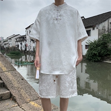 量大优供视频新风蝴蝶提花冰丝短袖短裤套装男TZ2405-特P60，男装休闲套装，电商A028