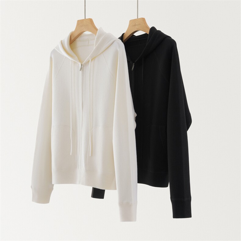 2025年秋季拉链连帽时尚百搭通勤简约休闲开衫，女装羊毛衫，英皇羊绒