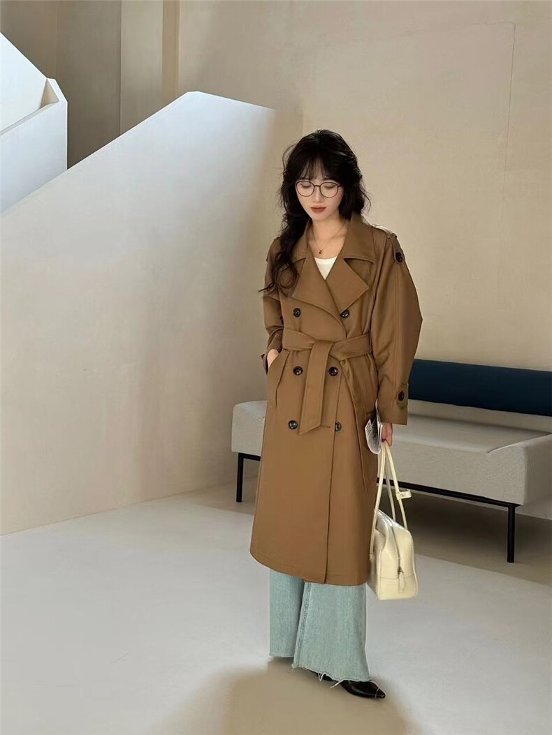 高级感经典廓形大翻领双排扣中长款气质风衣外套女秋,女装双面呢大衣,泰合衣坊