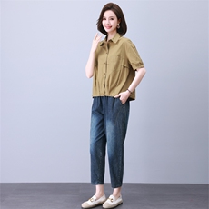 时尚宽松水洗牛仔套装女夏季新款休闲显瘦两件套气质百搭潮流，女装套装/套裙，叶笙衣
