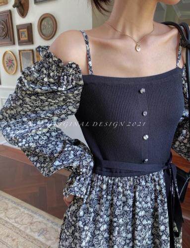 返单款碎花拼接毛织连衣裙，女装连衣裙，阔瑟