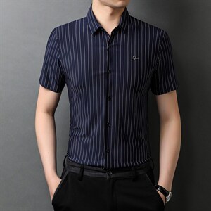 新款夏季男装上衣休闲短袖宽松衬衫男士衬衣潮流图片