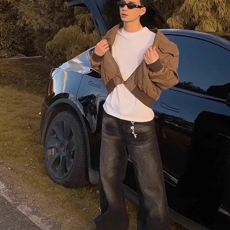cleanfit短款工装外套男秋冬款美式复古棒球服潮牌做旧哈灵顿夹克,男装夹克,星座506A