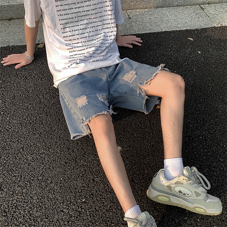 现货夏季美式复古毛边短裤五分乞丐破洞牛仔裤男K5808-P35控58,男装牛仔裤,星座205
