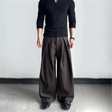 老钱风千鸟格A字打褶西裤男垂感抗皱微喇裤子直筒阔腿裤CAH918，男装西裤，星座516A