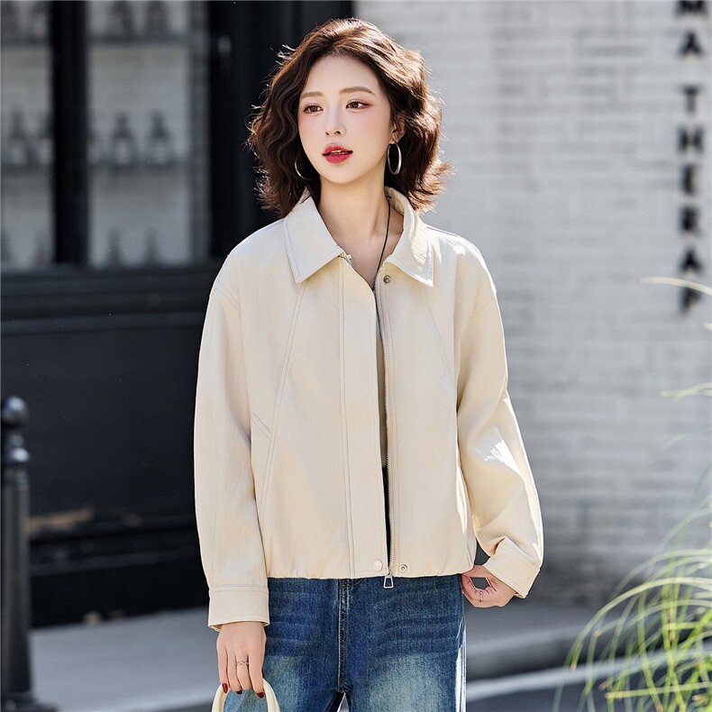2026春季新款现货韩版气质简约宽松百搭小个子皮衣短款小外套,女装短外套,英标秀（1C119）