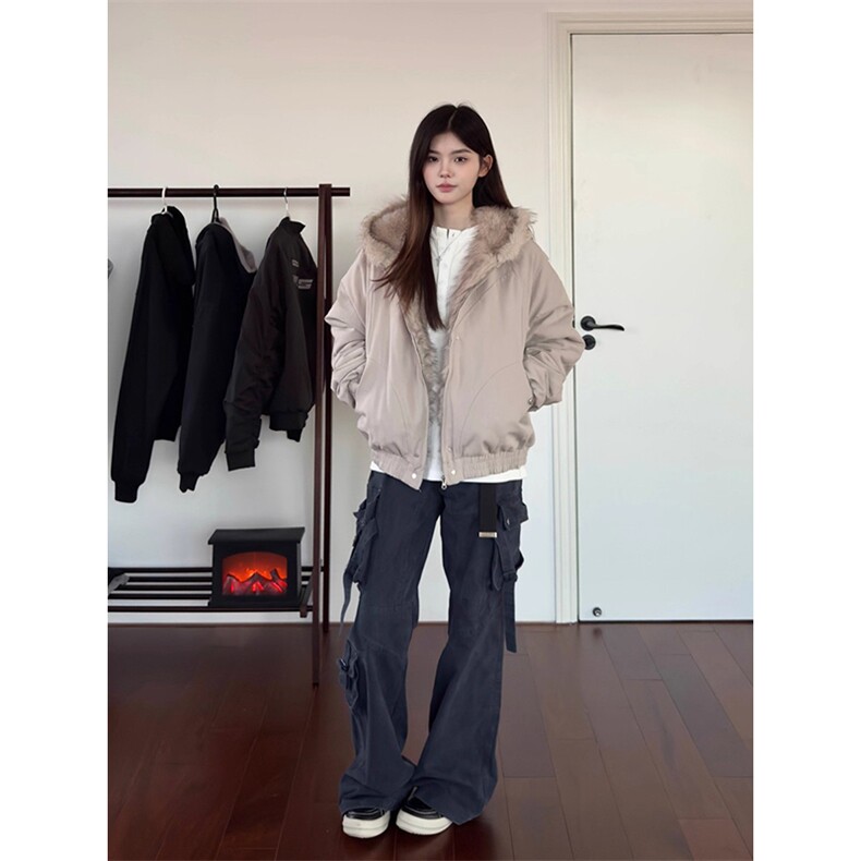 现货高品质美式高街冬季重磅硬挺短款座山雕毛领棉衣男女加厚外套,男装棉衣,电商A486-1