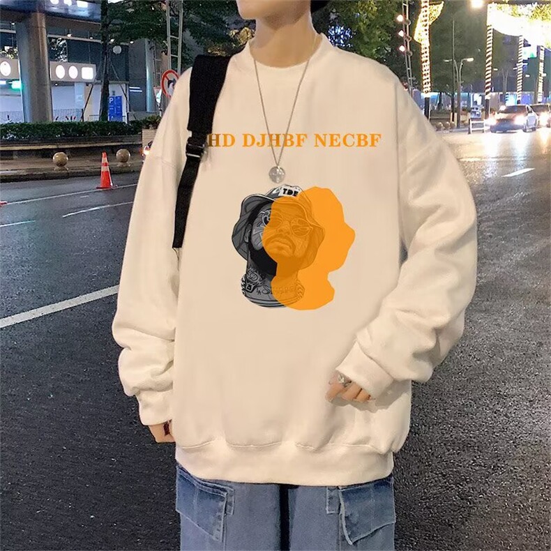 350g潮牌圆领宽松情侣长袖打底衫上衣服束口T恤卫衣Y56-P38网图图片