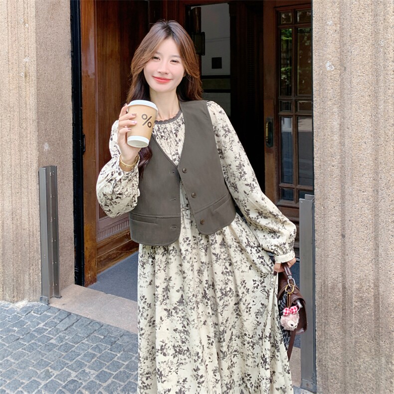 茶歇法式连衣裙马甲套装女2025春秋季新款高级感显瘦长裙子两件套,女装套装/套裙,2C271