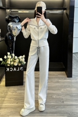 女春季新款拉链开衫上衣阔腿裤两件套装，女装套装/套裙，江南