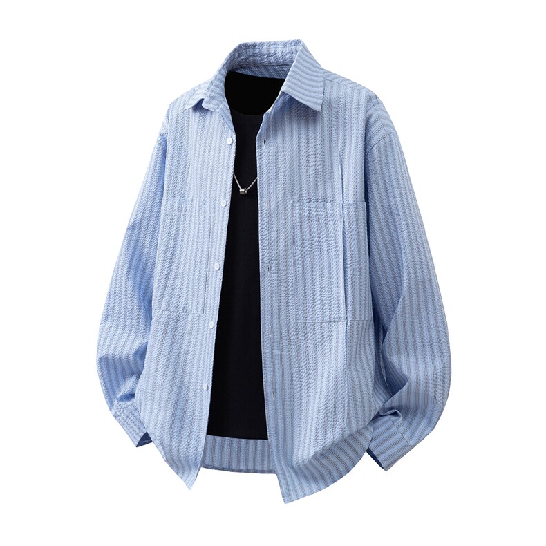 立体泡泡纱肌理条纹衬衫M-5XL大码棉长袖衬衣CS78115P65控98，男装衬衫，星座227-7