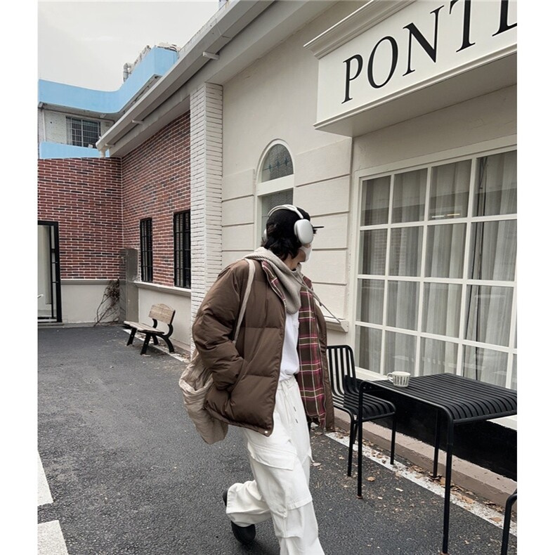 双面穿棉服外套美拉德小众设计保暖格子面包服棉衣男MY8110,男装棉衣,星座208-5