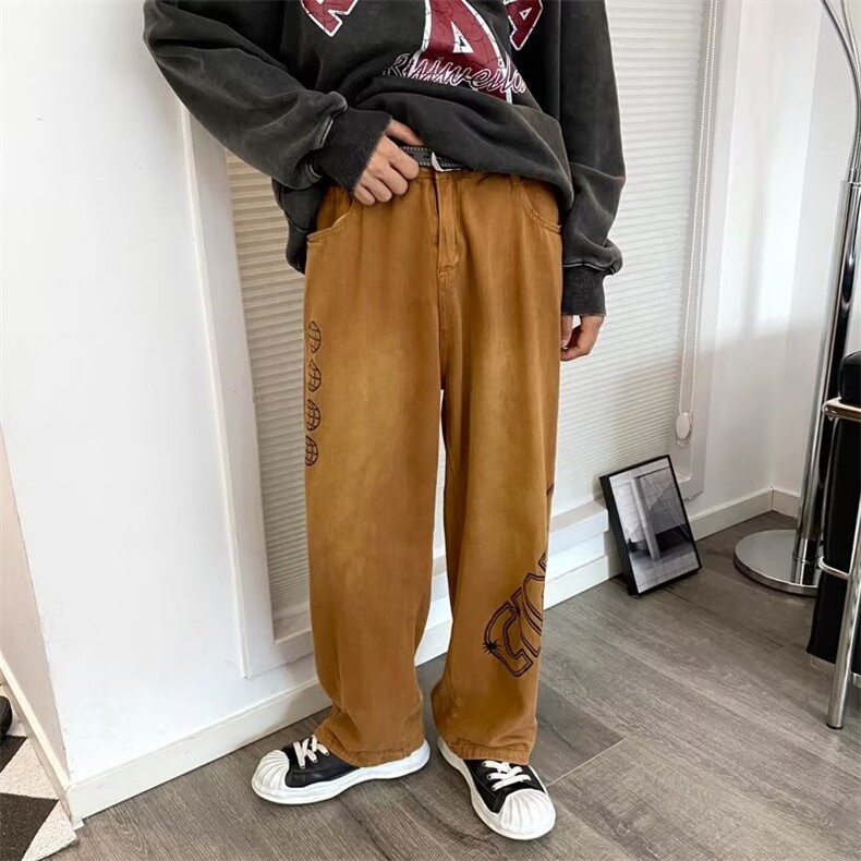 美式街头字母涂鸦牛仔裤男女oversize宽松直筒阔腿裤潮DN504-p45,男装牛仔裤,星座1008-1