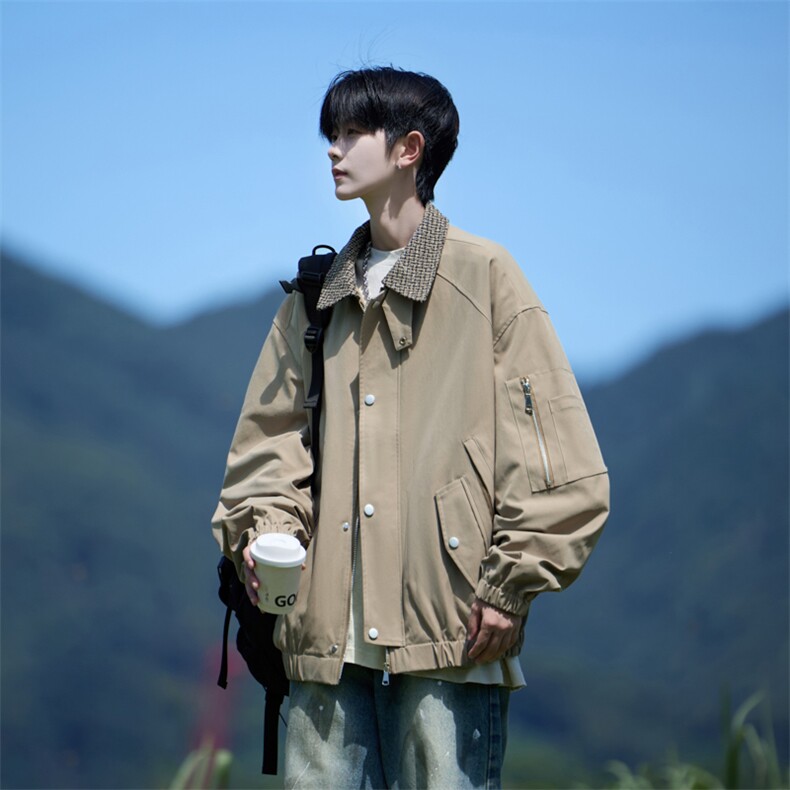 胖胖哥美式潮l流休闲工装夹克男秋季宽松大码翻领棒球服上衣外套,男装夹克,星座109