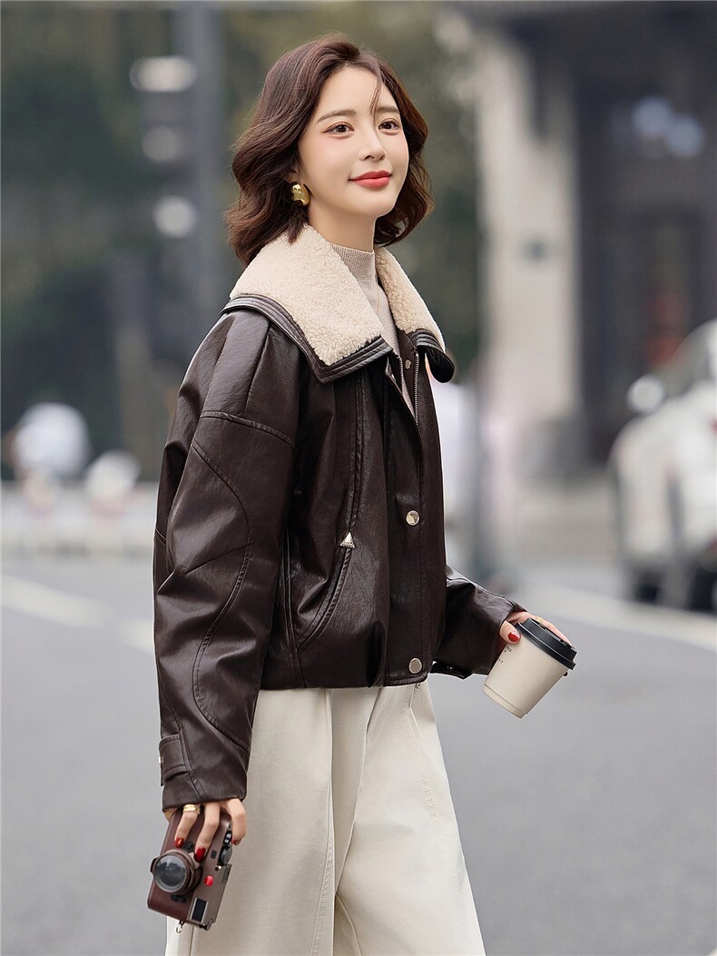 数据好90绒羽绒服。2025冬季新款PU皮羊羔毛领子90绒羽绒服外套女,女装短外套,E百度