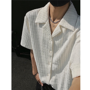 主推 复古肌理感古巴领衬衫短袖衬衣冰丝上衣男 H1070 特P40图片